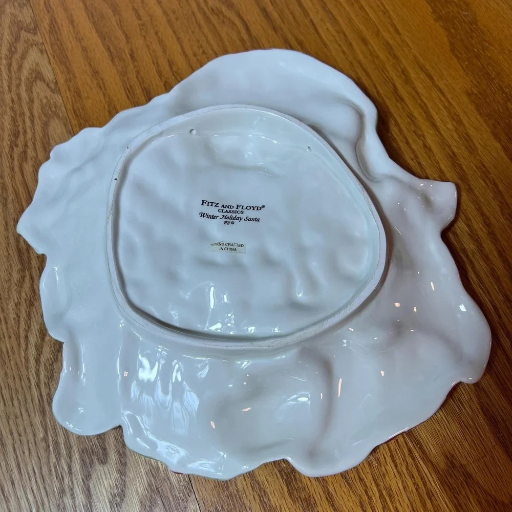 Vintage Fitz & Floyd Winter Holiday Santa Ceramic Platter Plate Christmas 10